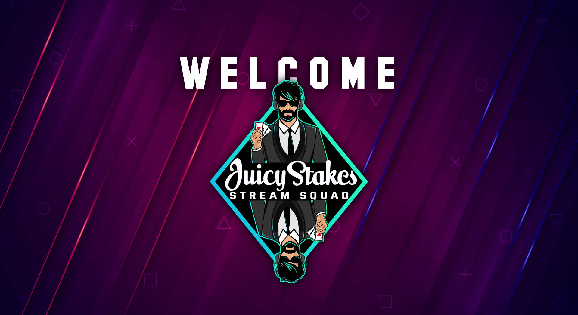 Welcome to the Juicy Stakes Stream Squad, gentlemen in a black suit holding poker cards